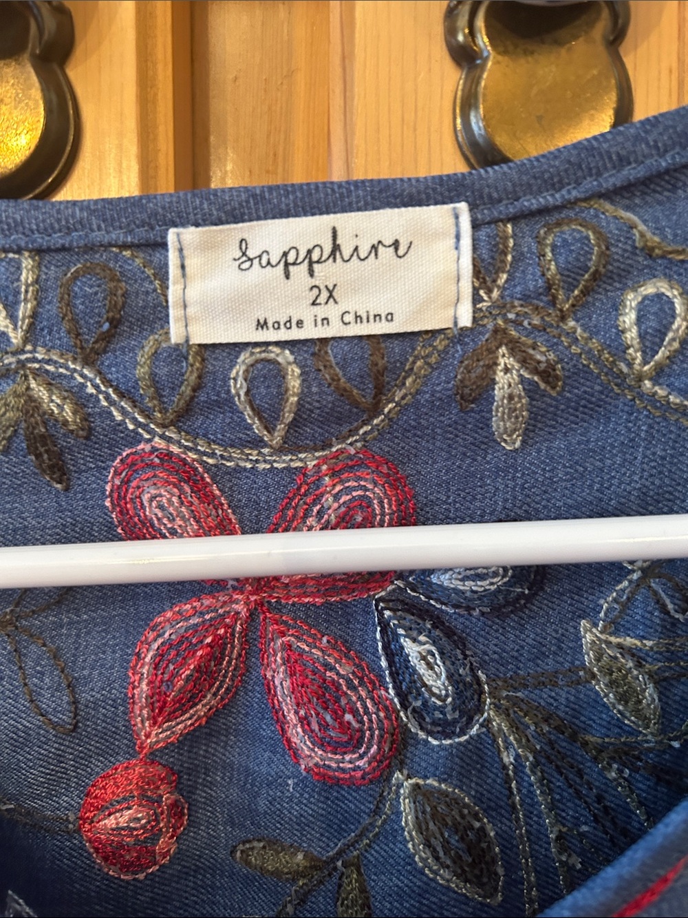 Sapphire Denim Blue Floral Embroidered Puff-Sleeve Blouse - Picture 2 of 4